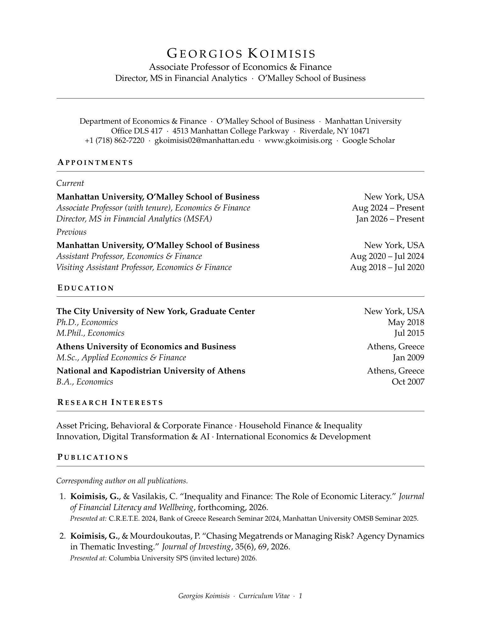 Curriculum vitae of Georgios Koimisis, page 1 of 6